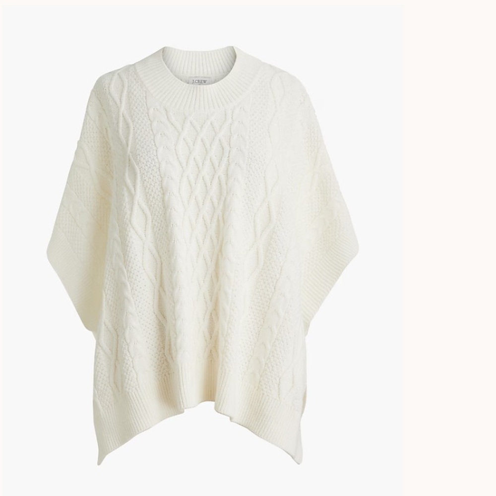 J crew ivory Fisherman cable-knit poncho